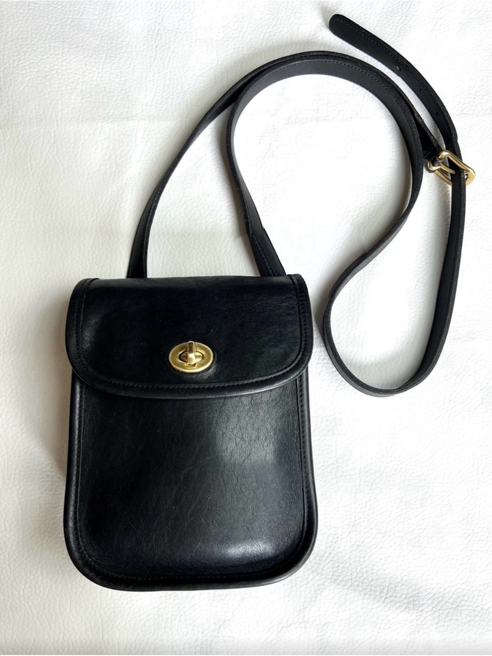 Coach Black Leather Crossbody Bag with Gold Turnlock